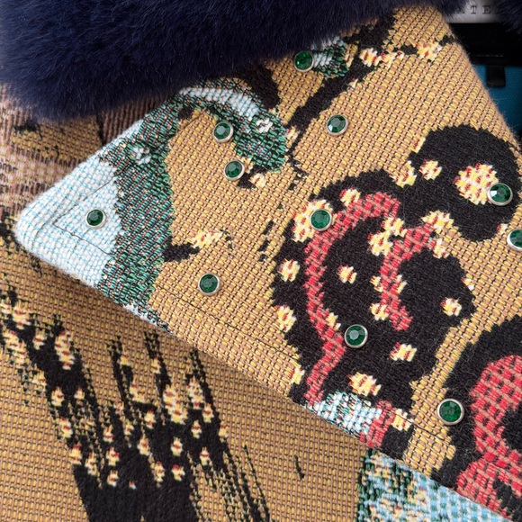 Zara Atelier Collection Jacquard Zodiac Signs and Faux Fur Collar Car Coat - Picture 5 of 11